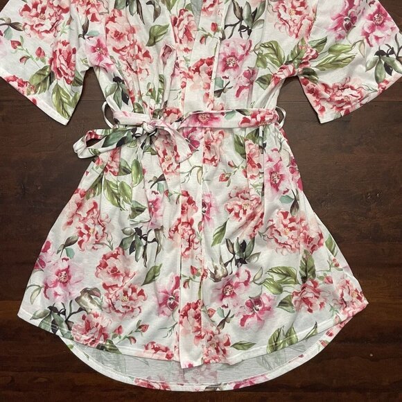 Show Me Your Mumu One Size White Pink Floral Belted Robe Garden of Blooms Kimono - Picture 3 of 12